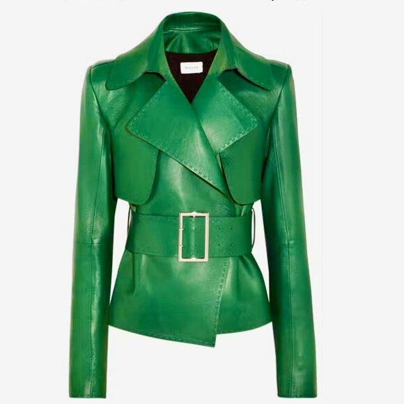 Mugler - Belted Leather Biker Jacket - Emerald Size 38 FR, 6-8 US - Picture 12 of 12